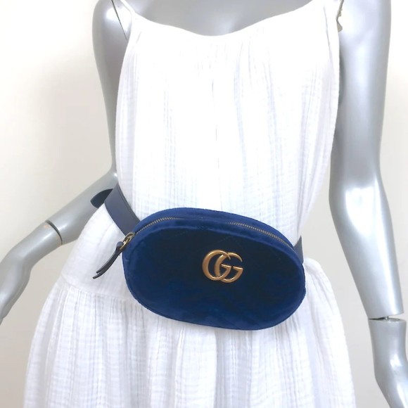 Gucci Handbags - Gucci GG Marmont Belt Bag Navy Matelasse Velvet Size 85
